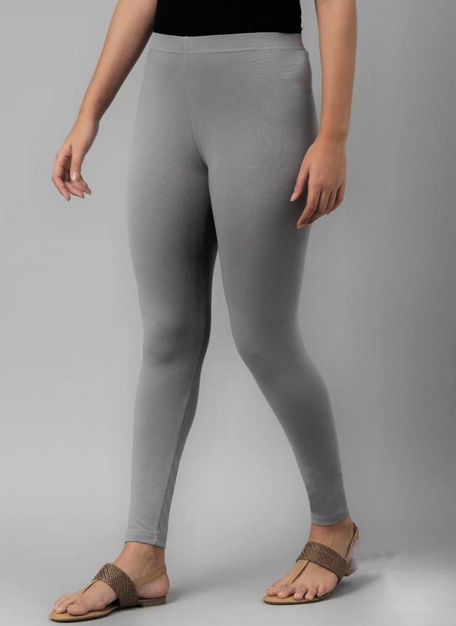 Cotton Lycra Grey Casual Wear Plain Leggings